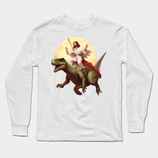 Jesus On Dinosaur Long Sleeve T-Shirt